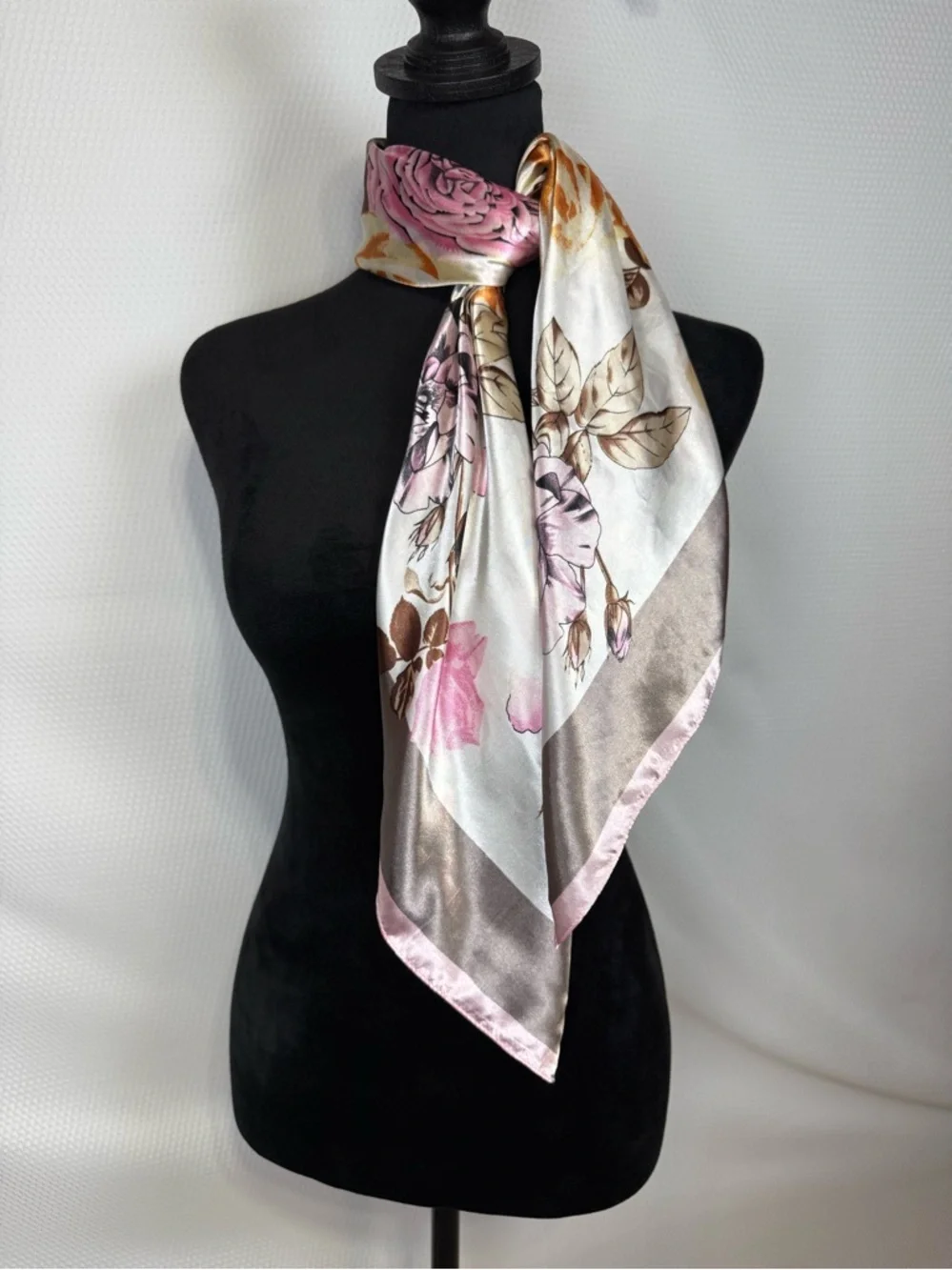 MOSI Square Scarf Floral Tie Satin Silk Touch Retro Romance Timeless 35”Square